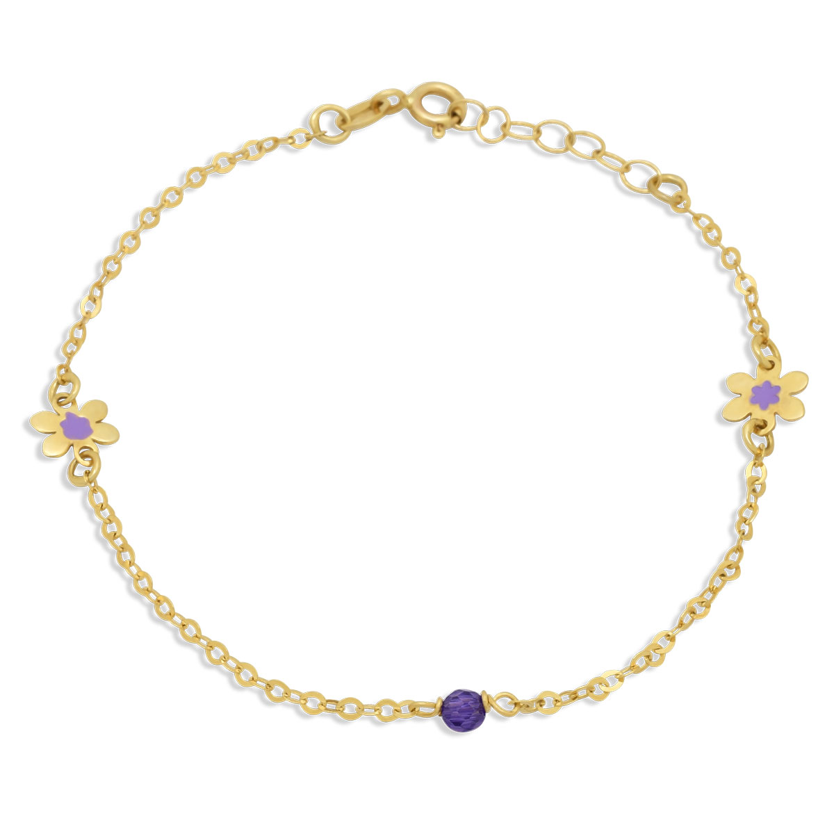 Χρυσό βραχιόλι Κ14 με λουλούδια και χάντρα